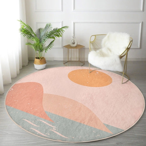 Abstract Area Rug, Abstract Living Room Round Rug, Decorative Non Slip