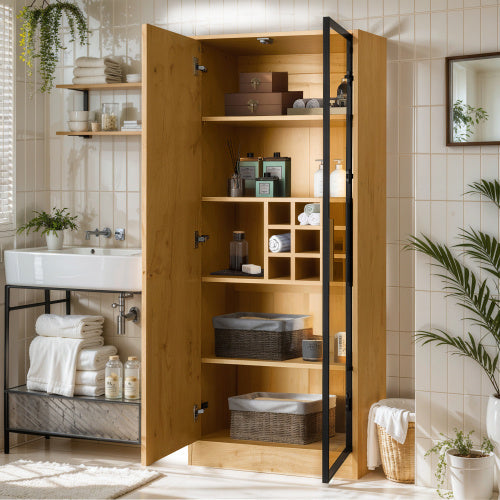 LuneluX_Home – Bathroom Cabinet with Glass Doors, LED Lighting &