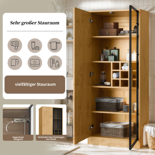 LuneluX_Home – Bathroom Cabinet with Glass Doors, LED Lighting &