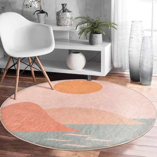 Abstract Area Rug, Abstract Living Room Round Rug, Decorative Non Slip